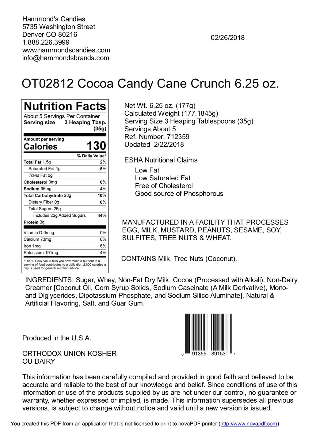 Candy Cane Crunch All-Natural Cocoa Mix Tin