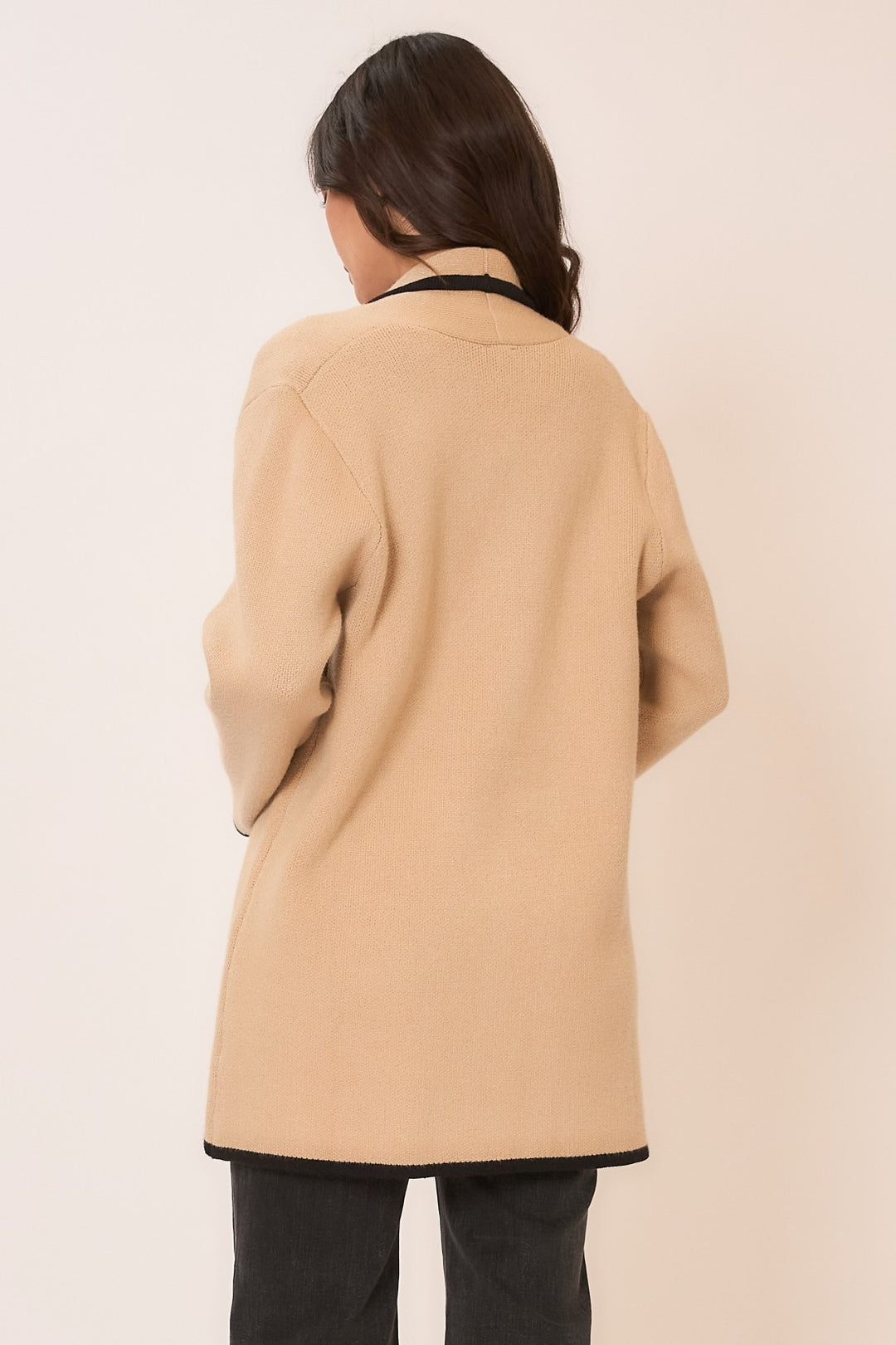 Contrast Hem Stripe Heavy Knit Cardigan - Taupe/Black by Cozy Co