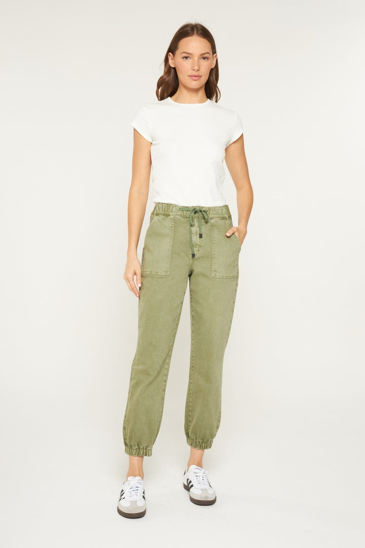 Olive High Rise Cropped Joggers By Mica Denim