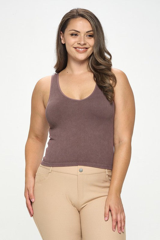 Seamless Reversible Stonewashed Ribbed Tank Top - Brown by Yelete