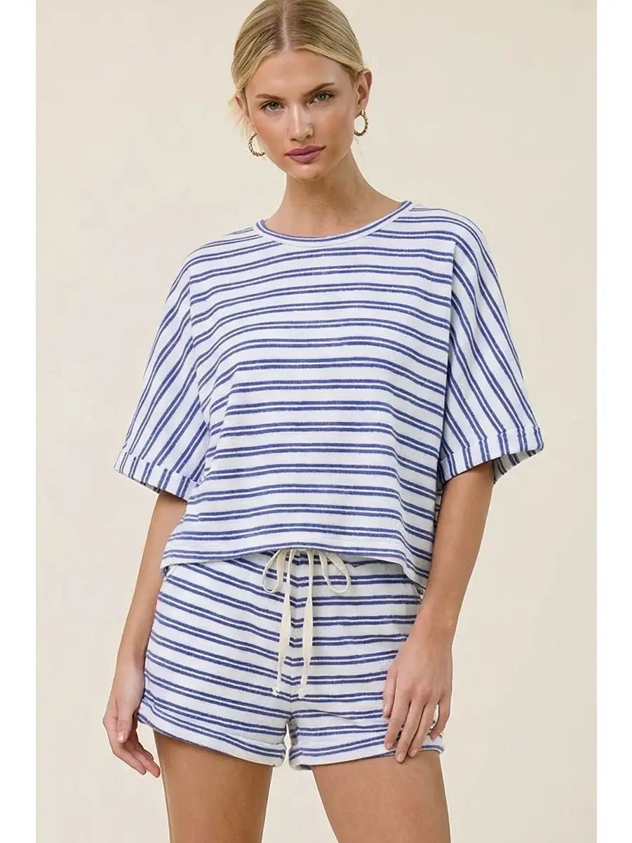 Striped Terry Cloth Top - Royal Blue by Charlotte Avery