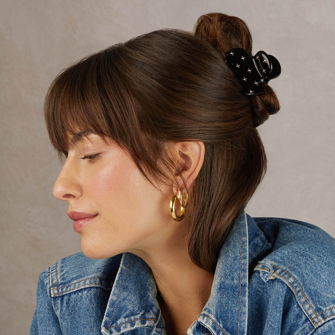 Rhinestone Medium Puffy Claw Clip - Black