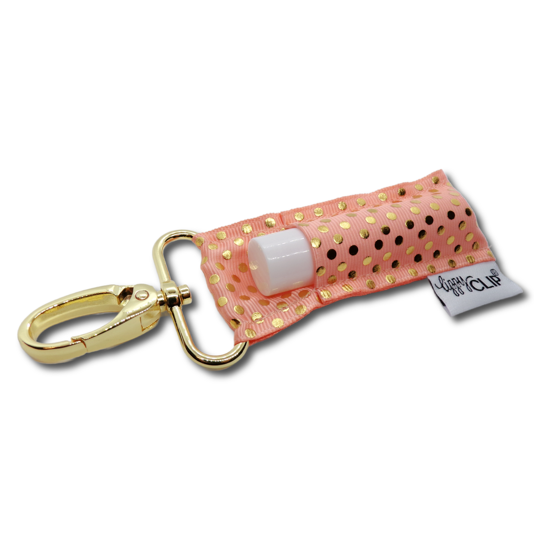 Gold Dots on Peach LippyClip® Lip Balm Holder (PREORDER: Ships in 2-3 Weeks)