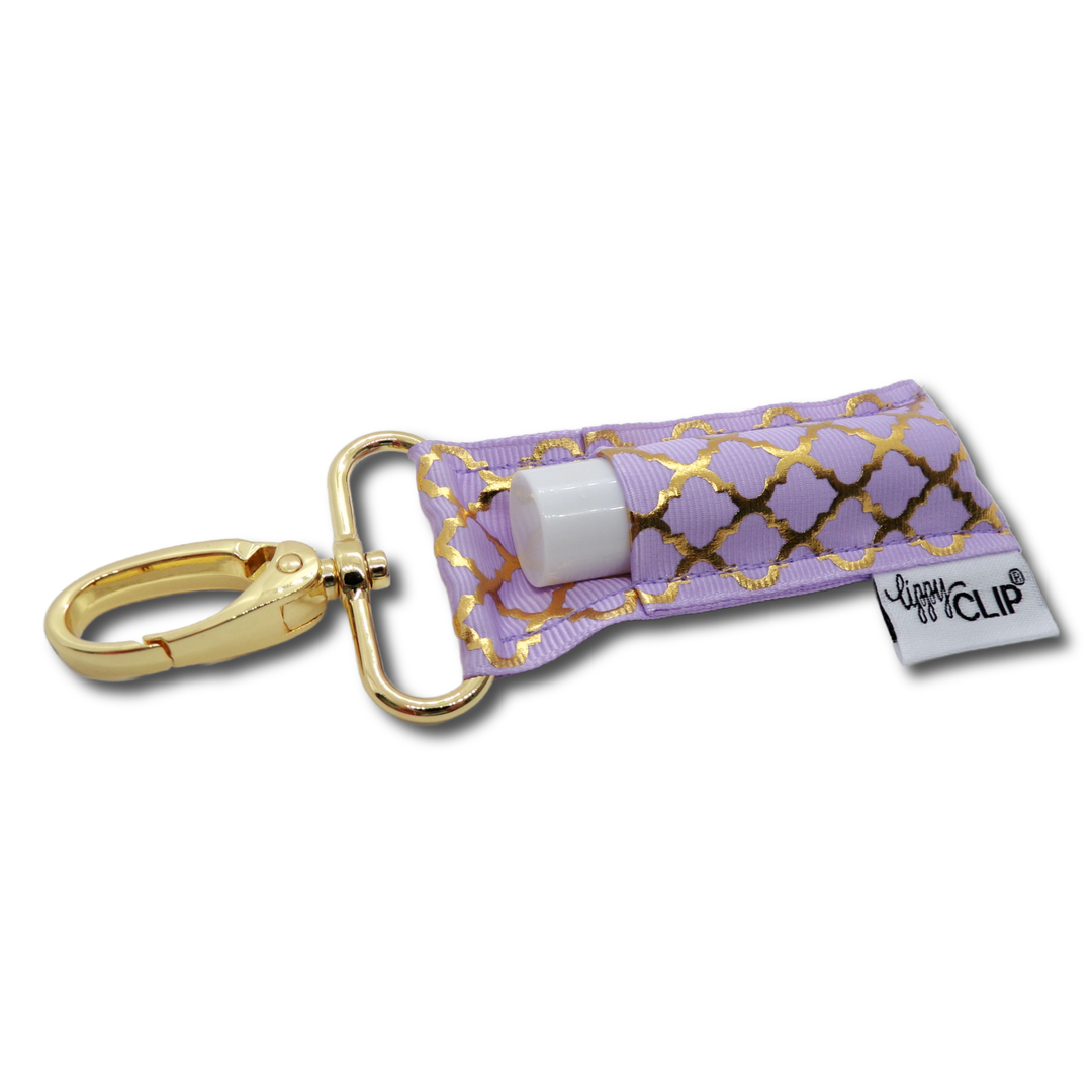 Gold Quatrefoil on Lavender LippyClip® Lip Balm Holder (PREORDER: Ships in 2-3 Weeks)