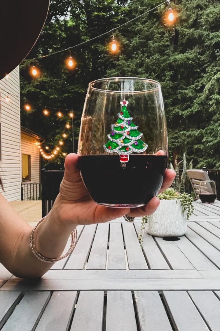 Jeweled Christmas Tree Stemless Wine Glass