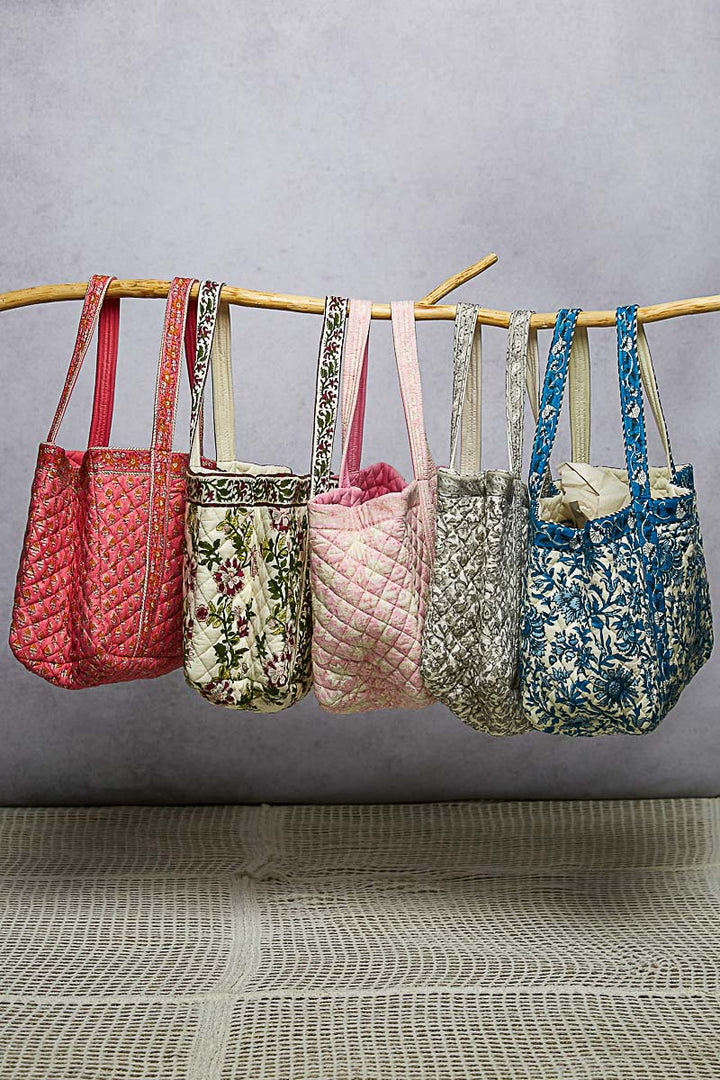 Bohemian Floral Woven Tote - Ivory & Blue  by POL