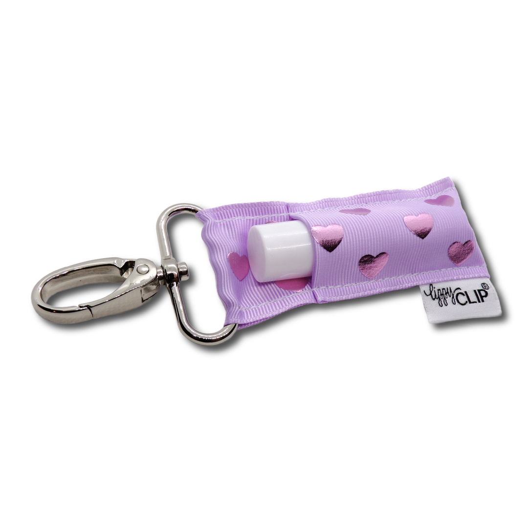 Pink Hearts on Lavender LippyClip® Lip Balm Holder (PREORDER: Ships in 2-3 Weeks)