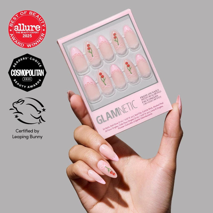 Cherry Bow Medium Almond Press-On Nails by Glamnetic