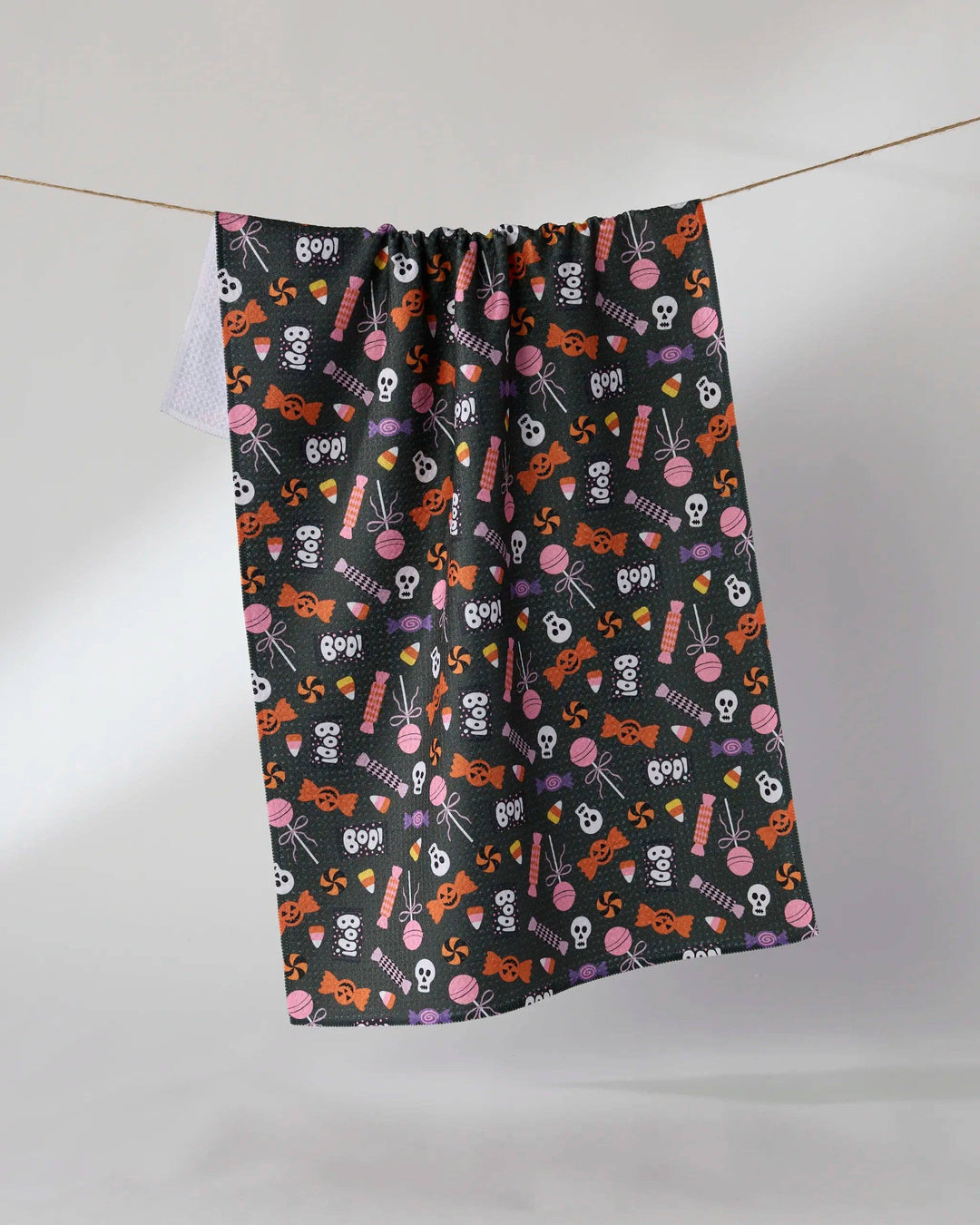 Spooky Sweets Black Tea Towel by Geometry