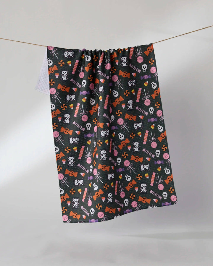 Spooky Sweets Black Tea Towel by Geometry
