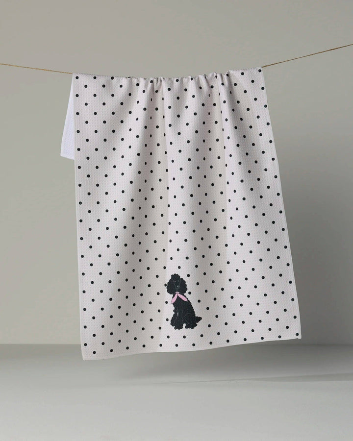 Poodle Charm Tea Towel - Black by Geometry