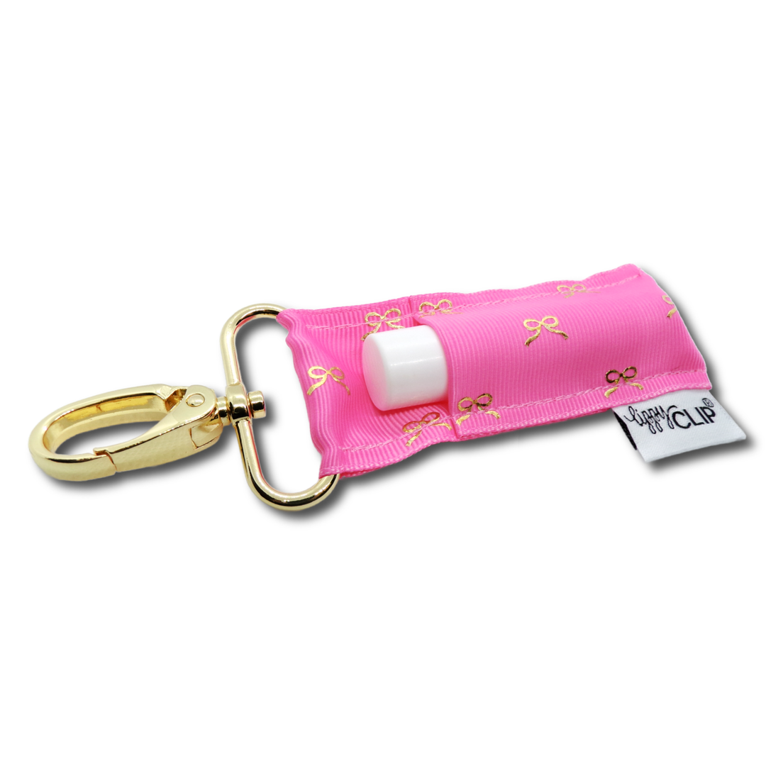 Gold Bows on Pink LippyClip® Lip Balm Holder (PREORDER: Ships in 2-3 Weeks)