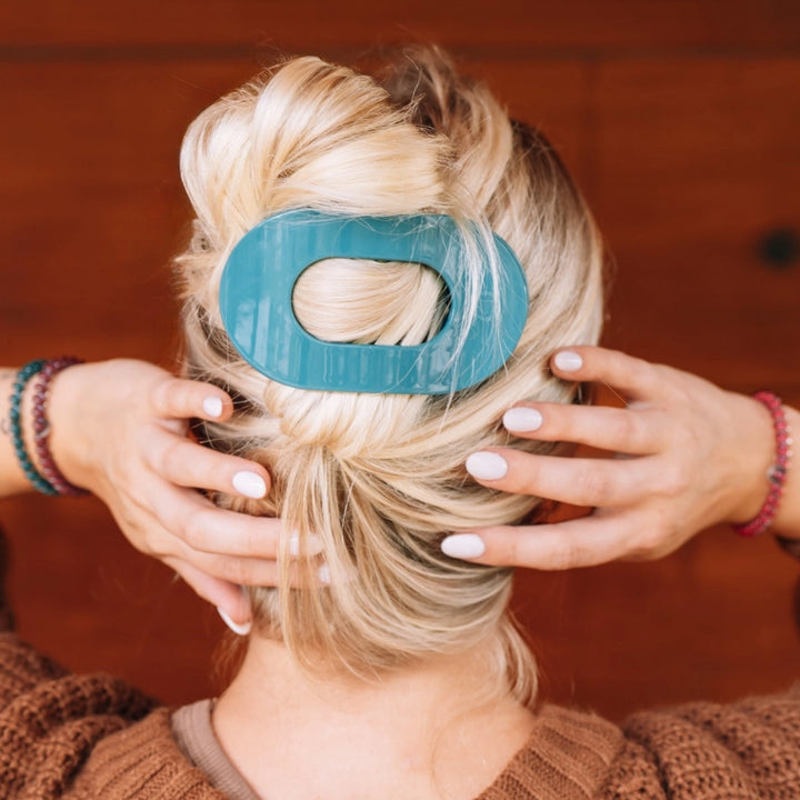 Large Teleties Flat Oval Clip - Teal With It