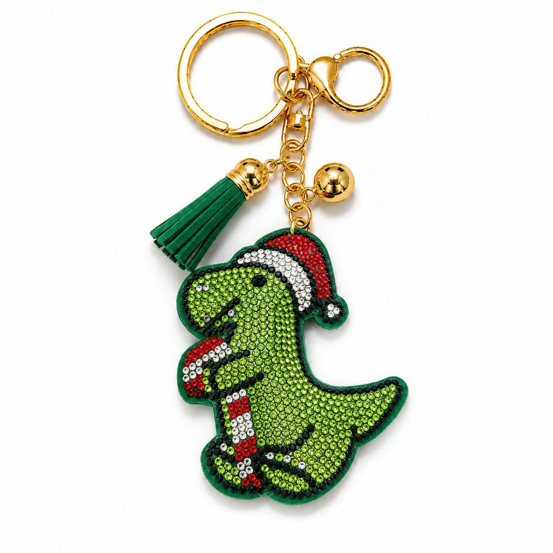 Christmas Dinosaur Crystal Keychain