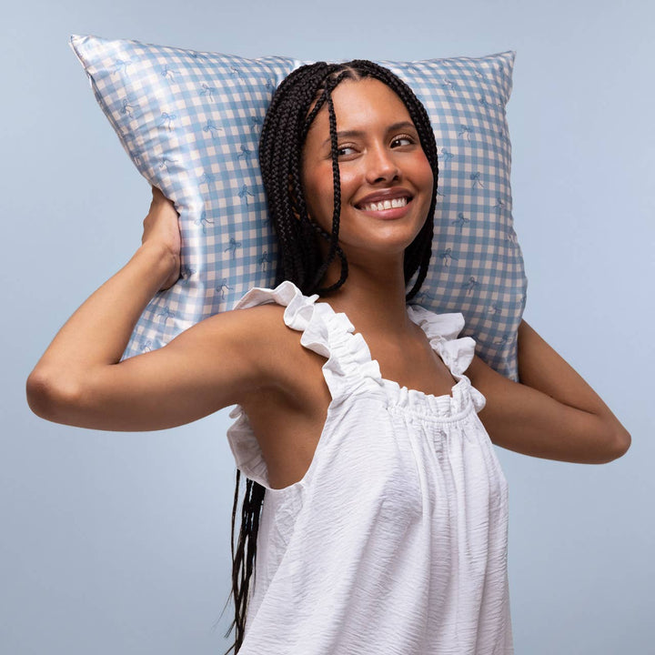 Satin Pillowcase - Gingham Blue