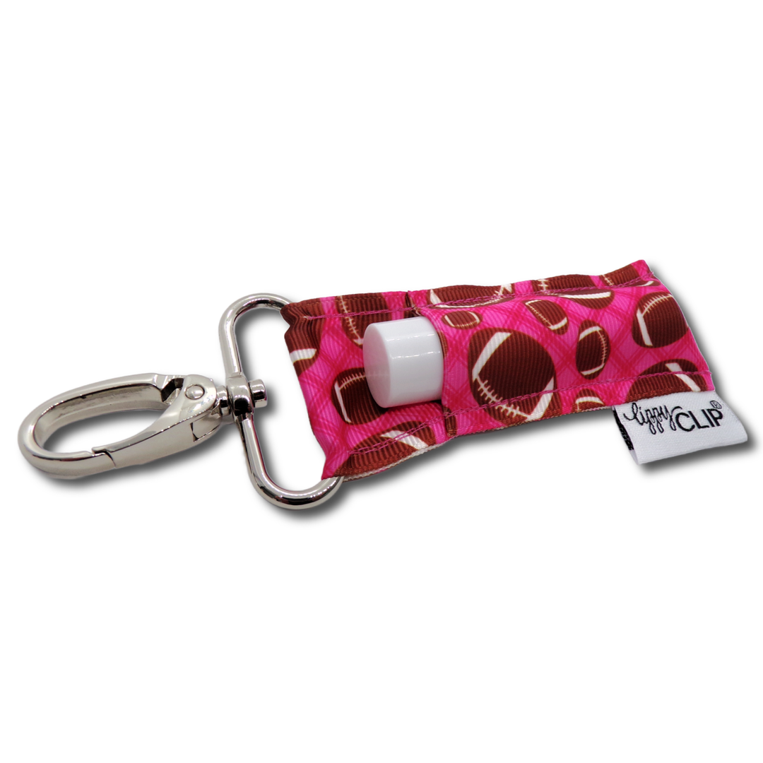Footballs on Pink LippyClip® Lip Balm Holder (PREORDER: Ships in 2-3 Weeks)