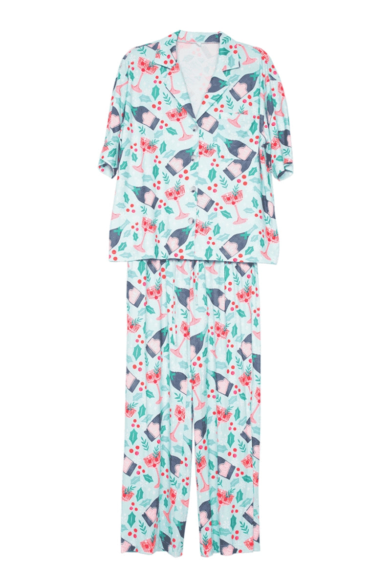 Holiday Champagne, Coupes & Holly PJ Pants Set by Katydid
