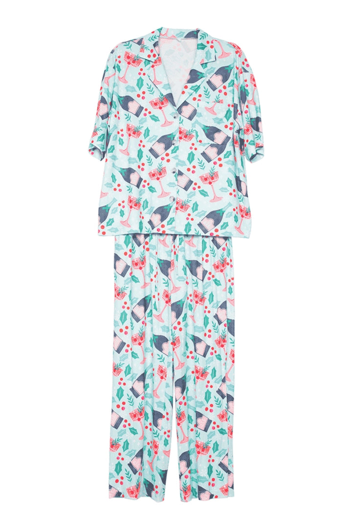Holiday Champagne, Coupes & Holly PJ Pants Set by Katydid