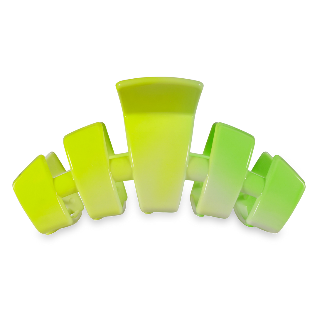 Teleties yellow to neon green ombre claw clip, large size, on white background
