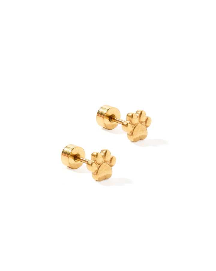 Screwback Stud Earrings - Paw Print Gold By Linny & Co