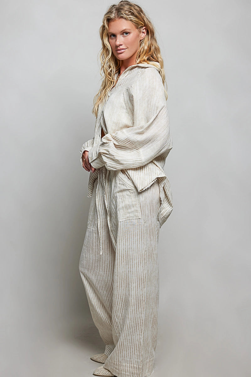 Woven Wide Leg Pants - Mocha Stripe by POL