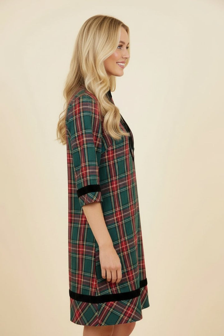 Tartan Shift Mini Dress - Green by HeimishUSA
