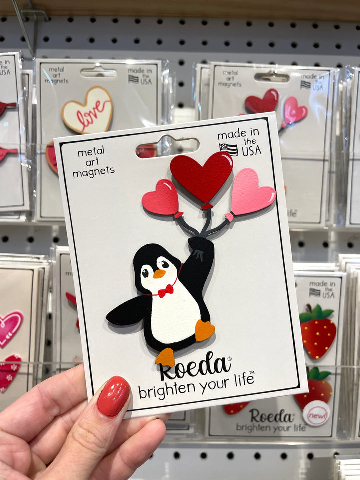 Penguin with Heart Balloons Magnet by Roeda