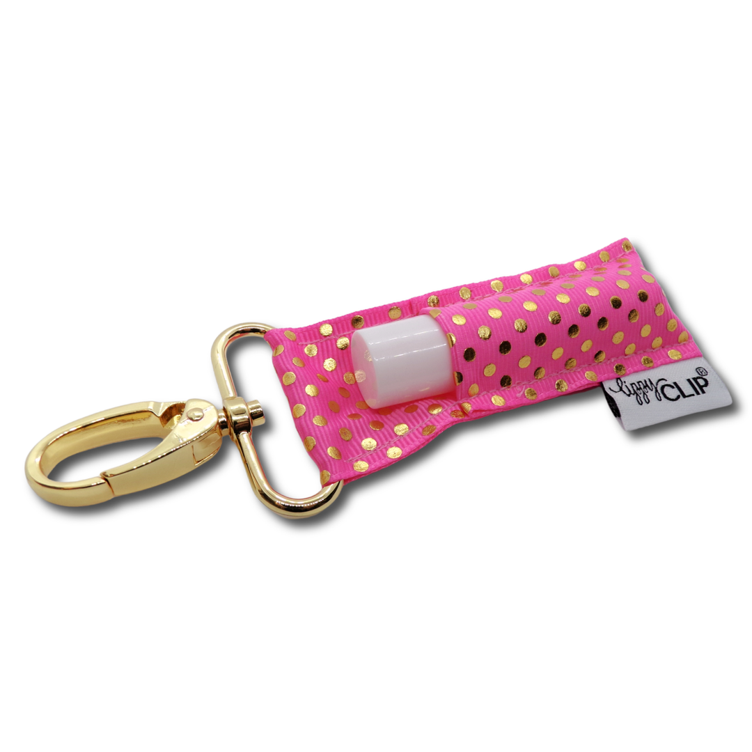 Gold Dots on Bubblegum Pink LippyClip® Lip Balm Holder (PREORDER: Ships in 2-3 Weeks)
