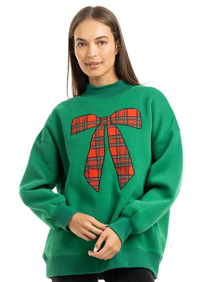 Red Plaid Bow Mockneck Sweater by Katydid
