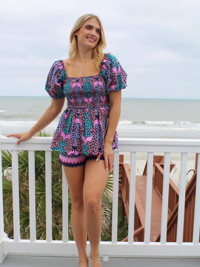Tropical Puff Scallop Blouse by Simply Southern