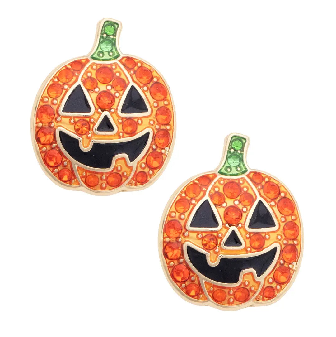 JUNE PREORDER: Happy Pave Pumpkin Stud Earrings in Orange by Canvas (Ships in September)