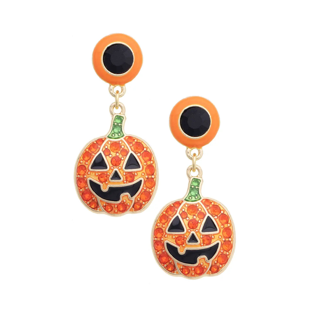 JUNE PREORDER: Happy Pave Pumpkin Drop Earrings in Orange by Canvas (Ships in September)