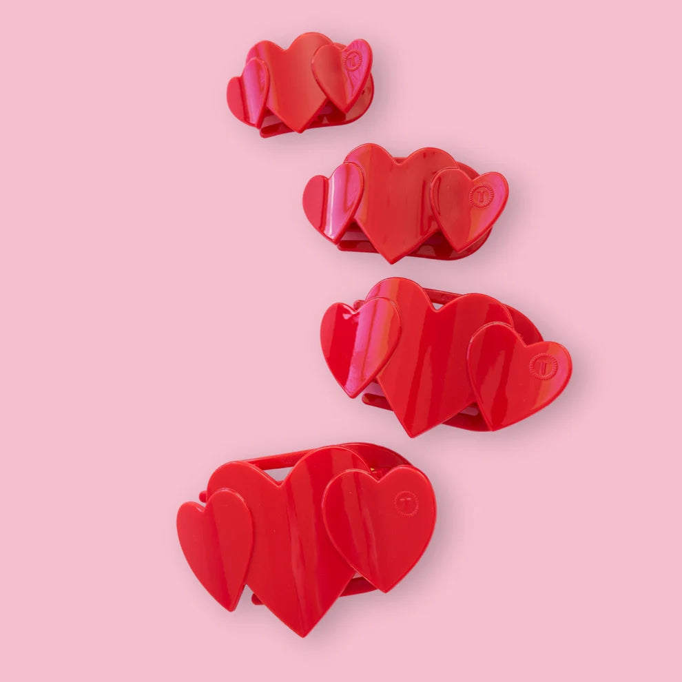 Medium Flat Teleties Clip - Red Heart to Heart