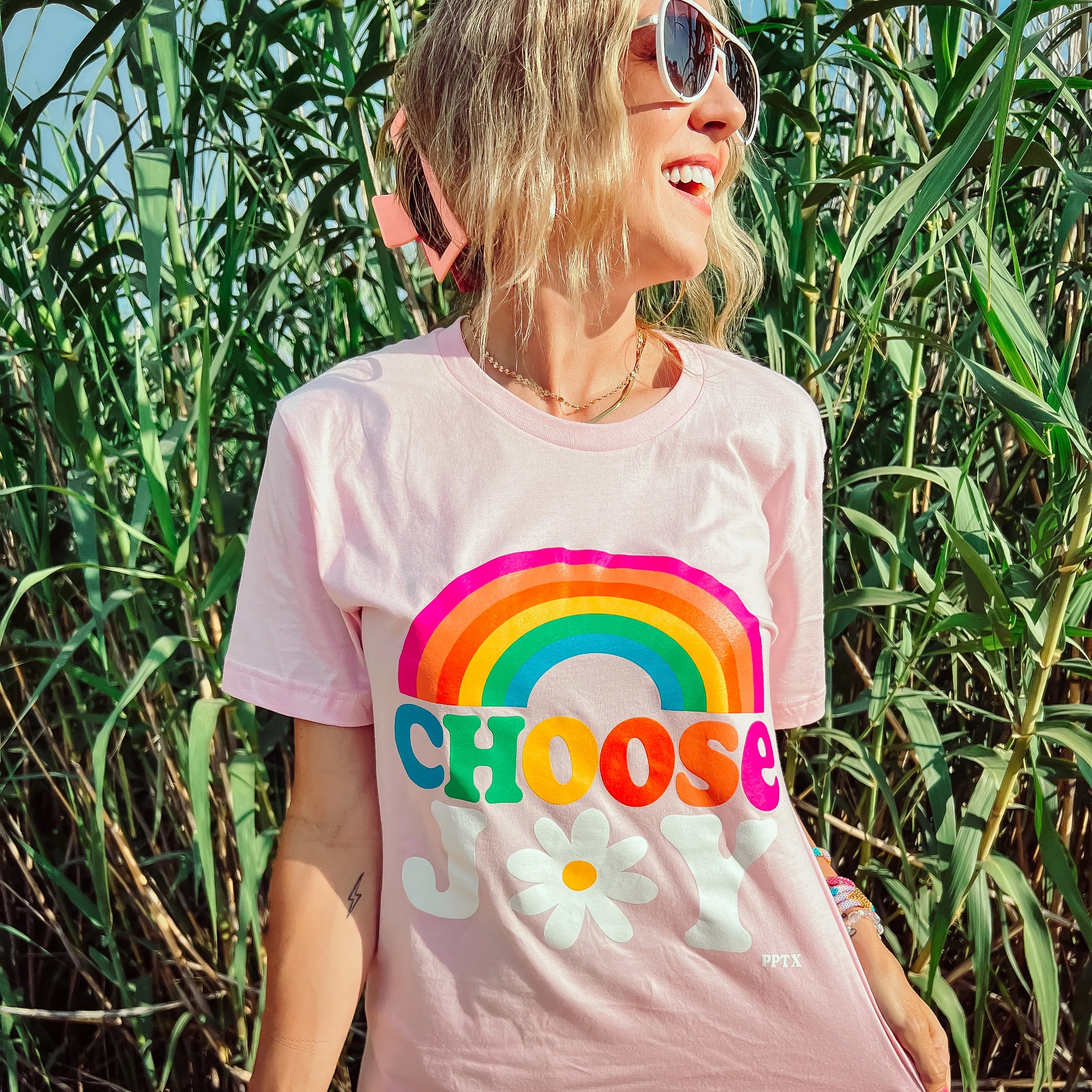 'Choose Joy' Rainbow Short Sleeve Graphic Tee