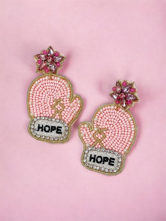 'Hope' Pink Glove Beaded Dangle Earrings