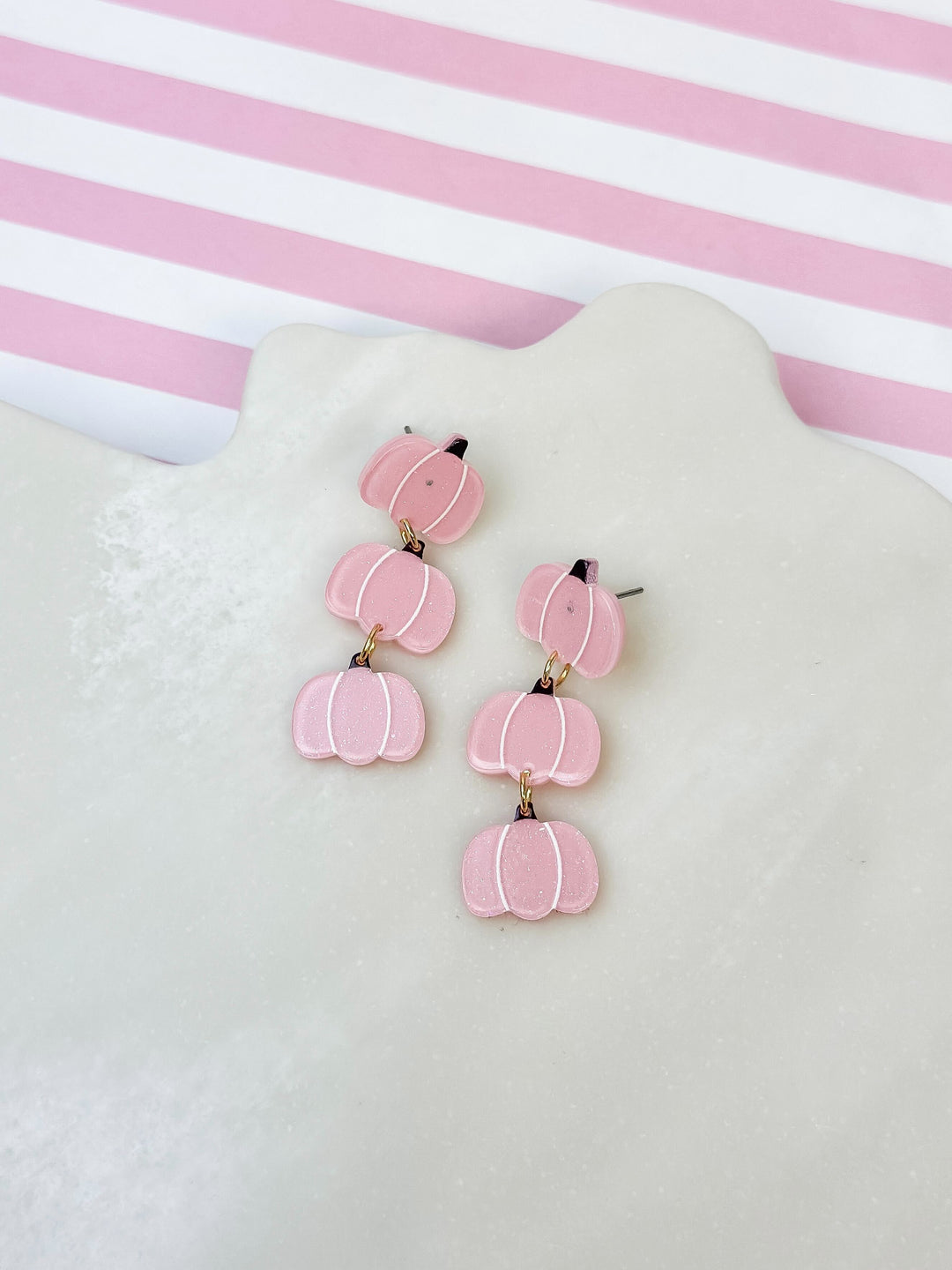 Pink Pumpkin Stacked Dangle Earrings