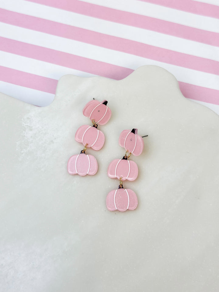 Pink Pumpkin Stacked Dangle Earrings