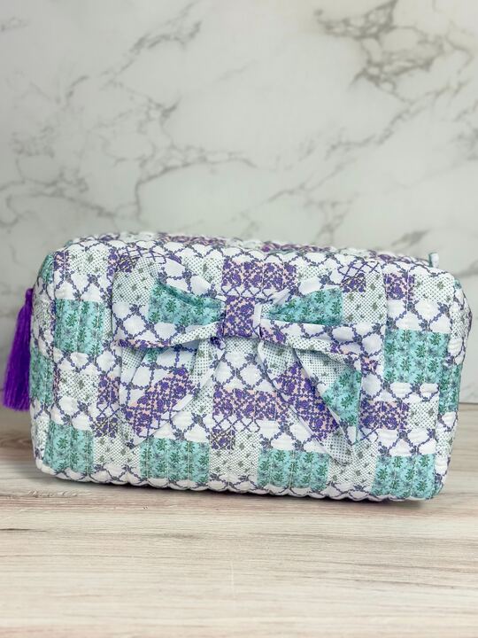 Trellis Patchwork Quilted Bow Cosmo Bag by Simply Southern