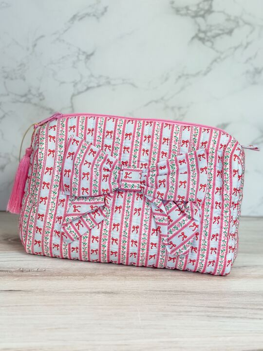 Bow Stripe Quilted Bow Cosmo Bag by Simply Southern