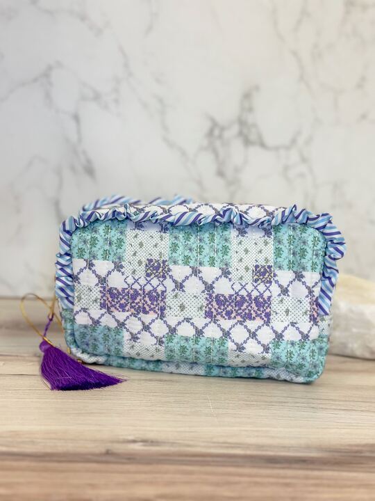 Trellis Patchwork Quilted Ruffle Cosmo Bag by Simply Southern