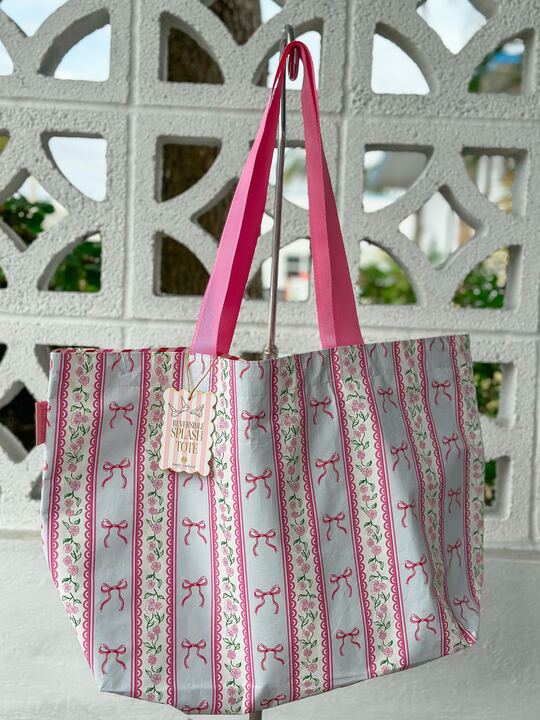 Bow Stripe Reversible Splash Tote by Simply Southern