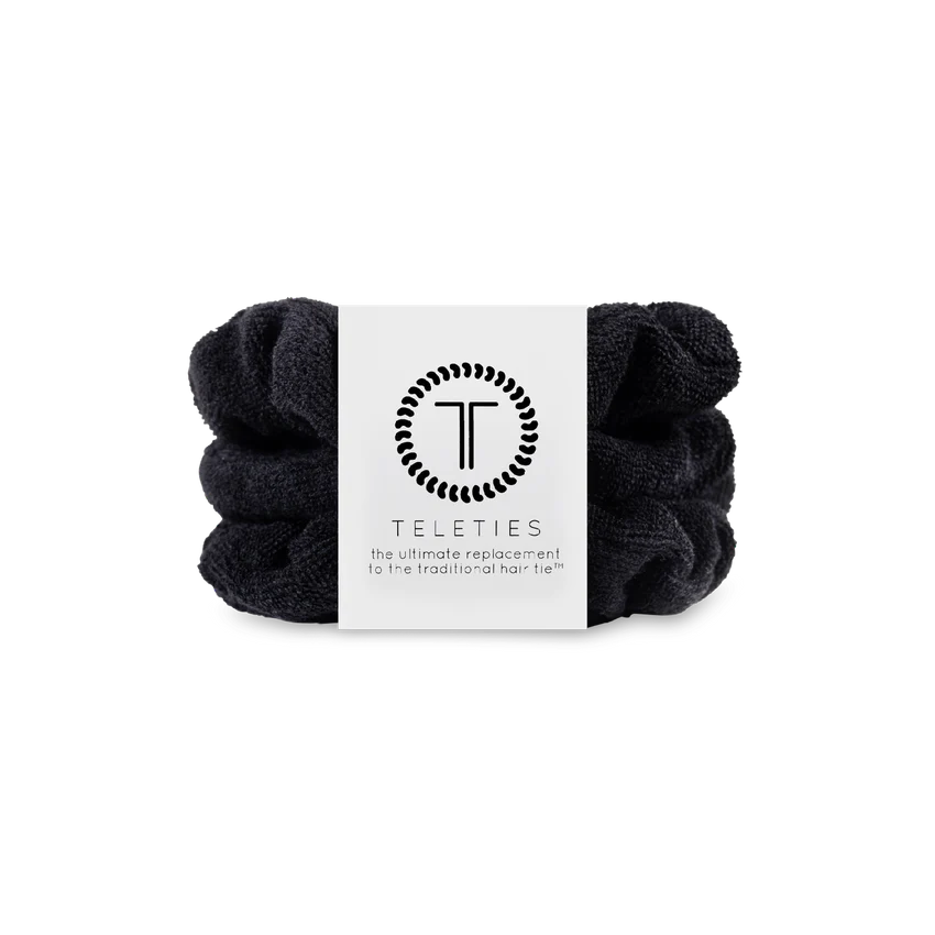 Teleties Terry Cloth Scrunchies - Small Band Pack of 3 - Jet Black
