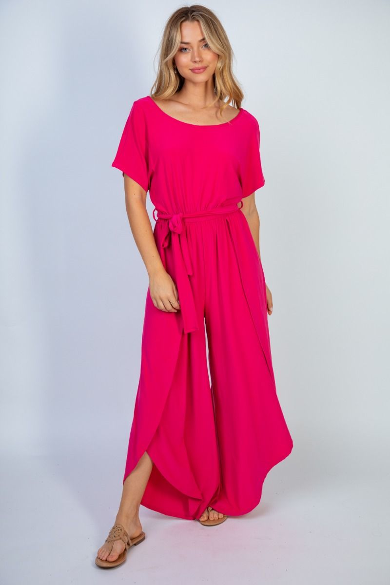 Stacy Half-Sleeve Jumpsuit - Hot Pink