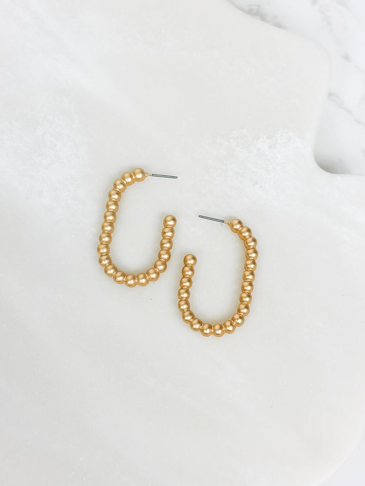 Matte Ball Oval Hoop Earrings - Gold