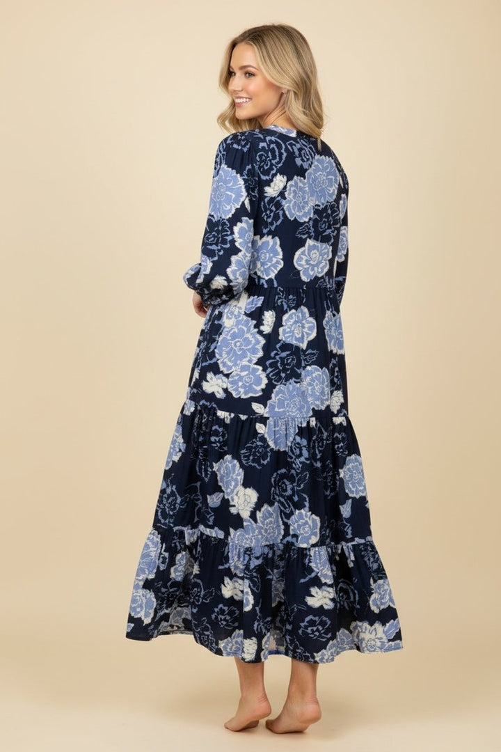 Long Sleeve Tie Neck Oversized Dress - Navy by HeimishUSA