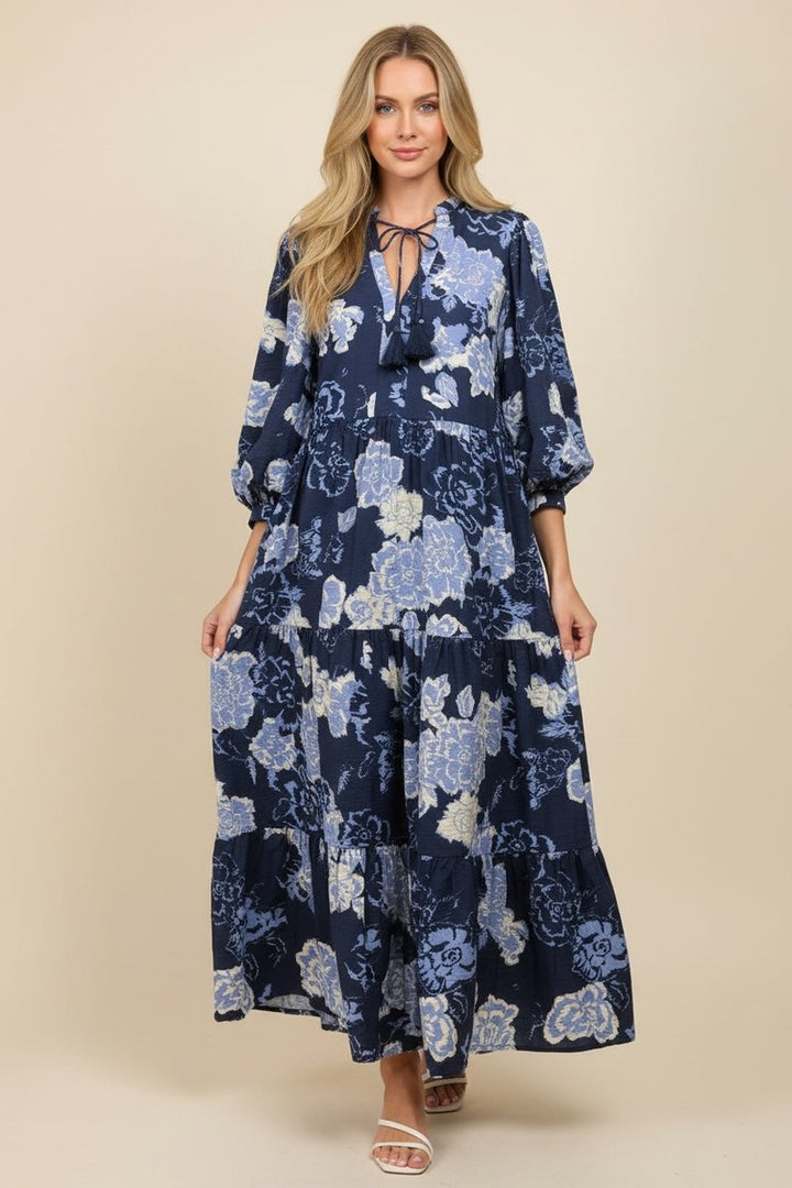 Long Sleeve Tie Neck Oversized Dress - Navy by HeimishUSA