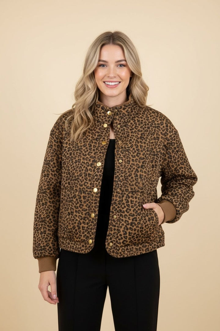 Quilted Puffer Jacket - Brown Leopard by HeimishUSA