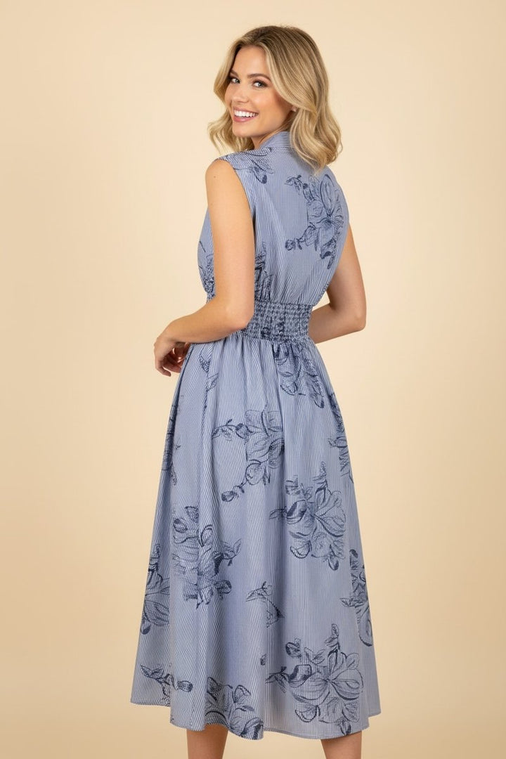 Sleeveless Pinstripe Midi Dress - Chambray by HeimishUSA