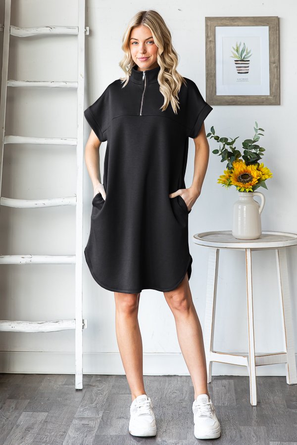 Zip V-Neck Dress - Black by HeimishUSA