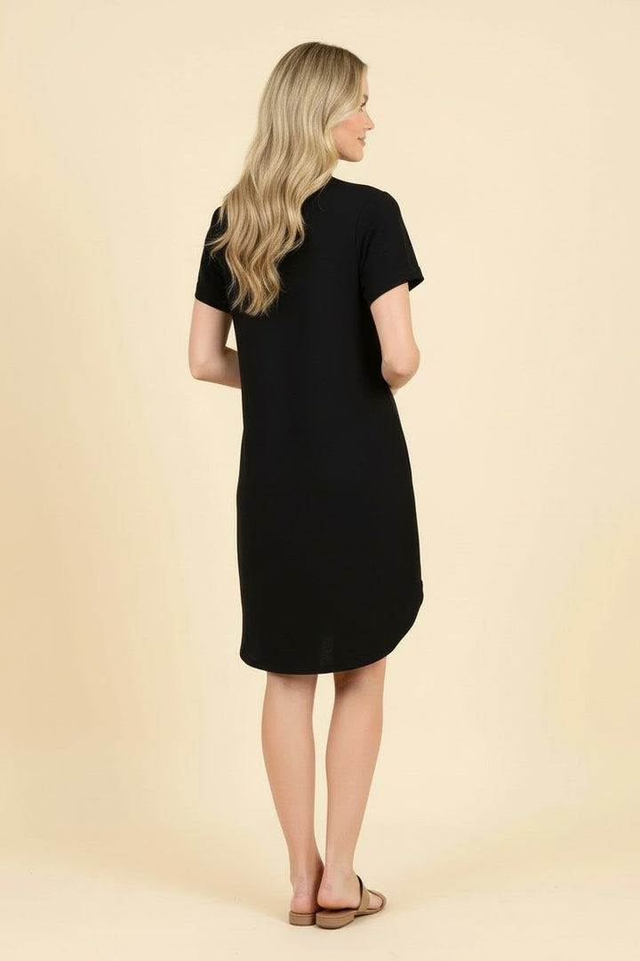 Zip V-Neck Dress - Black by HeimishUSA
